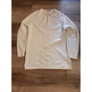 J. McLaughlin 100% Cashmere Sweater Ivory Off White Knit Split V-Neck Size Small